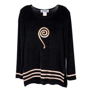 Kokomo VTG Shirt S 90s Black Tan Swirl Stripes Travel Ribbed Long Sleeve USA